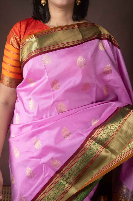 Rose Pink Pure Silk Saree