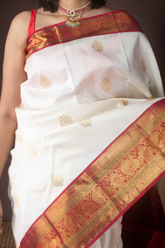 Offwhite pure silk saree