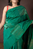 Green and Maroon Kanjivaram Borderless Silk Saree