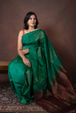 Green and Maroon Kanjivaram Borderless Silk Saree