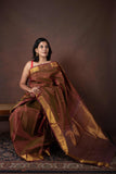 Honey Brown Saree With Pink Border