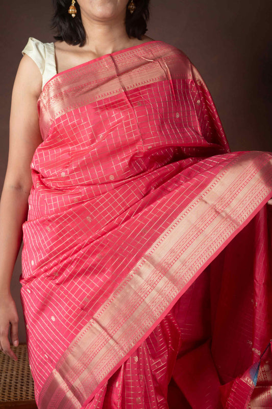 Peachish Pink Silk Saree