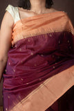 Orange and wine maroon pure silk saree