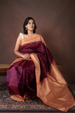 Orange and wine maroon pure silk saree