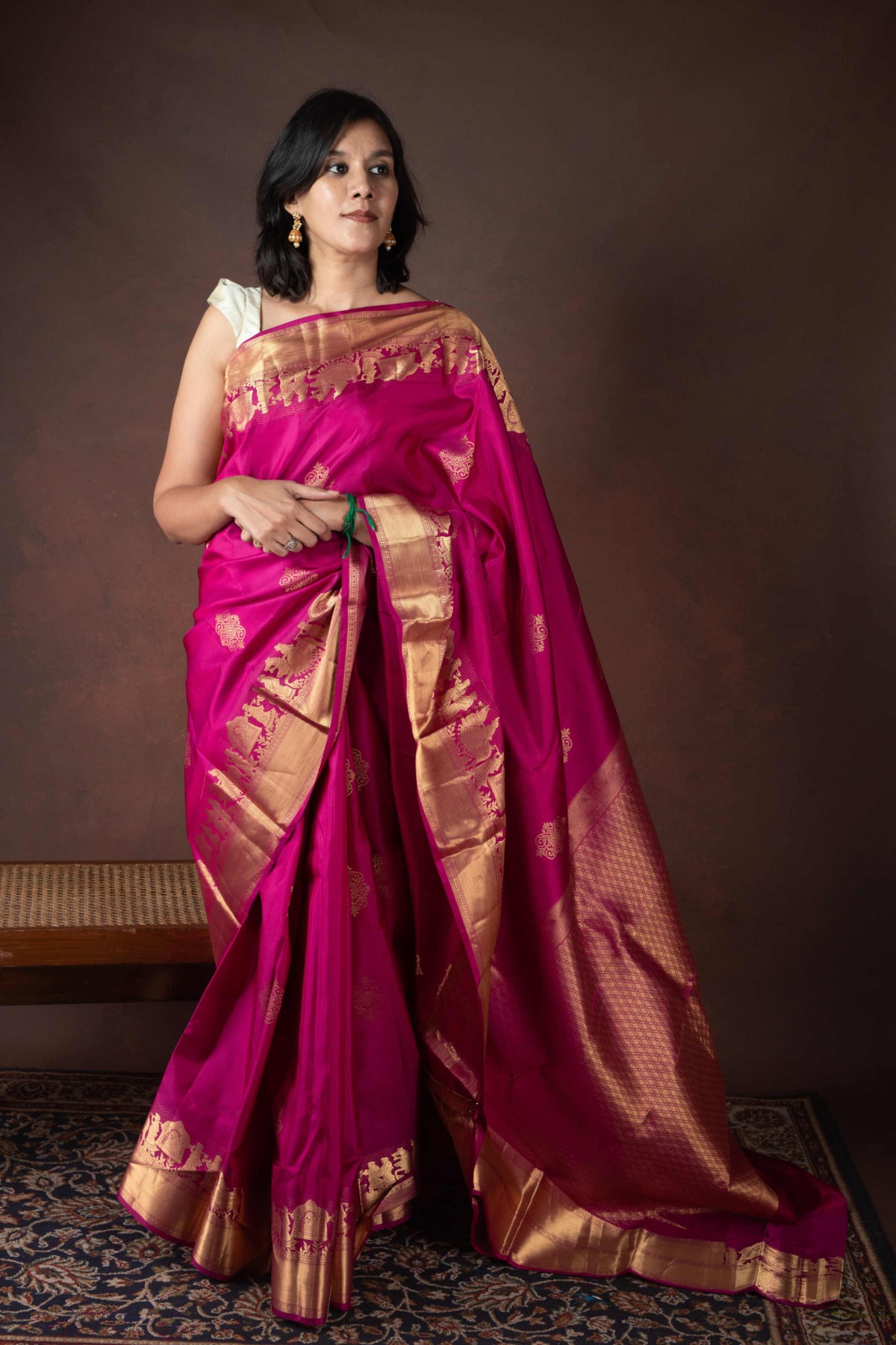 Magenta Pink Pure Silk Saree