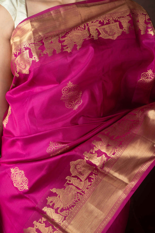 Magenta Pink Pure Silk Saree