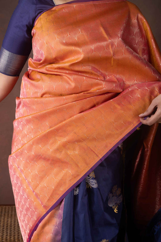 Rust and navyblue silk saree