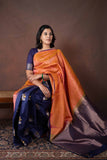 Rust and navyblue silk saree