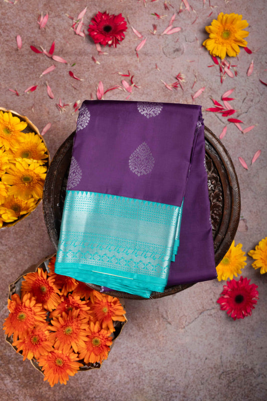 Lavender And Green Pure Touch Silk Saree