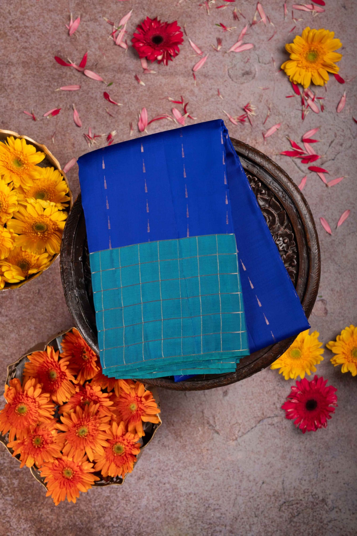 Blue And Green Pure Touch Silk Saree