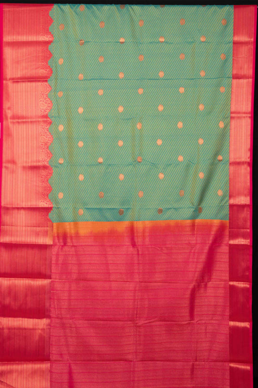 Golden turquoise semi silk saree