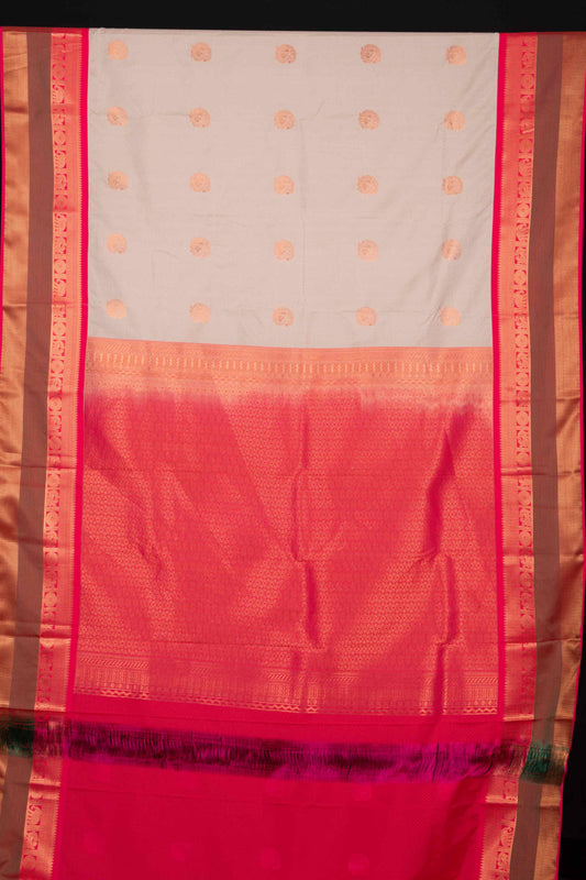 Grey and pink turning semi silk saree