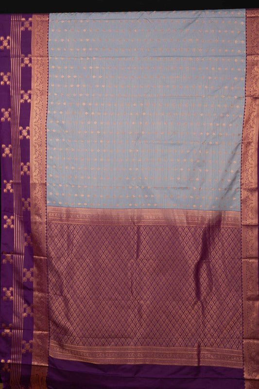 Grey And Purple Semi Soft Silk Saree