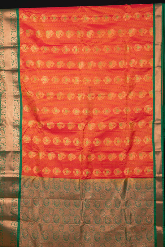 Dual Tone Orange And Green Semi Silk Saree