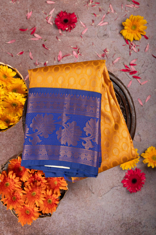 Golden brocade semi silk saree