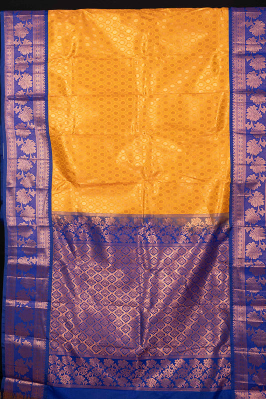 Golden brocade semi silk saree