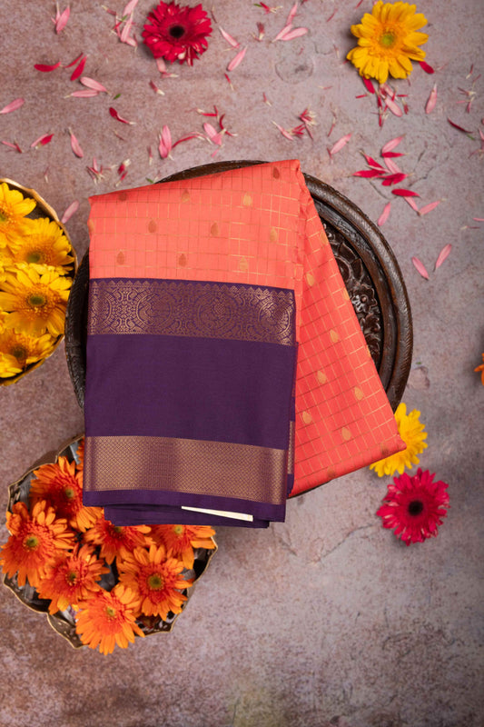 Dual Tone Orange And Purple Semi Silk Saree