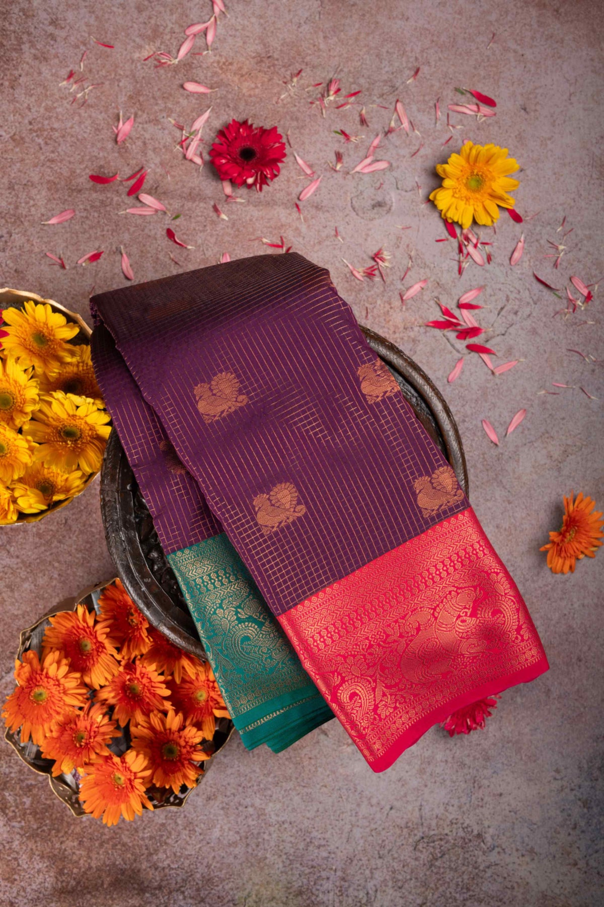 Brinjal Purple Semi Silk Saree