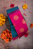 Blue and pink half and half semi silk saree