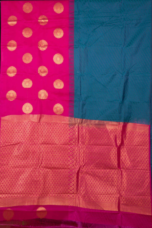 Blue and pink half and half semi silk saree