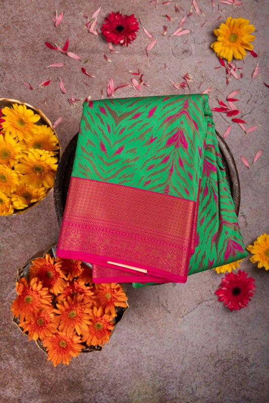 Green And Pink Designer Semi Silk Saree