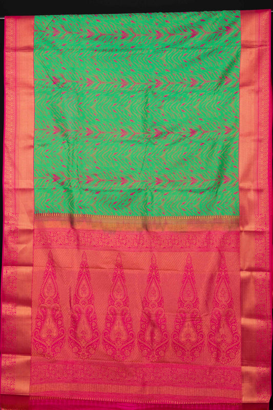 Green And Pink Designer Semi Silk Saree