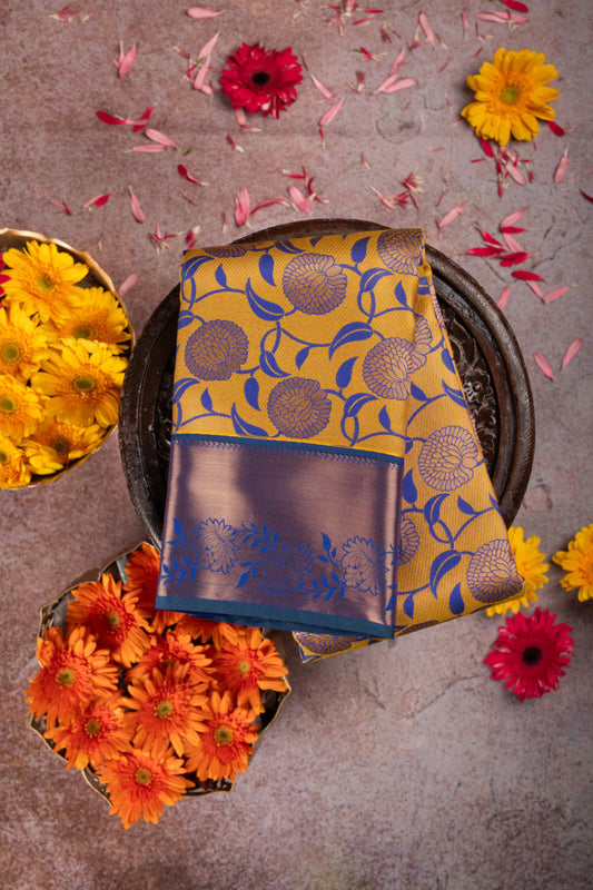 Golden Yellow designer semi silk saree