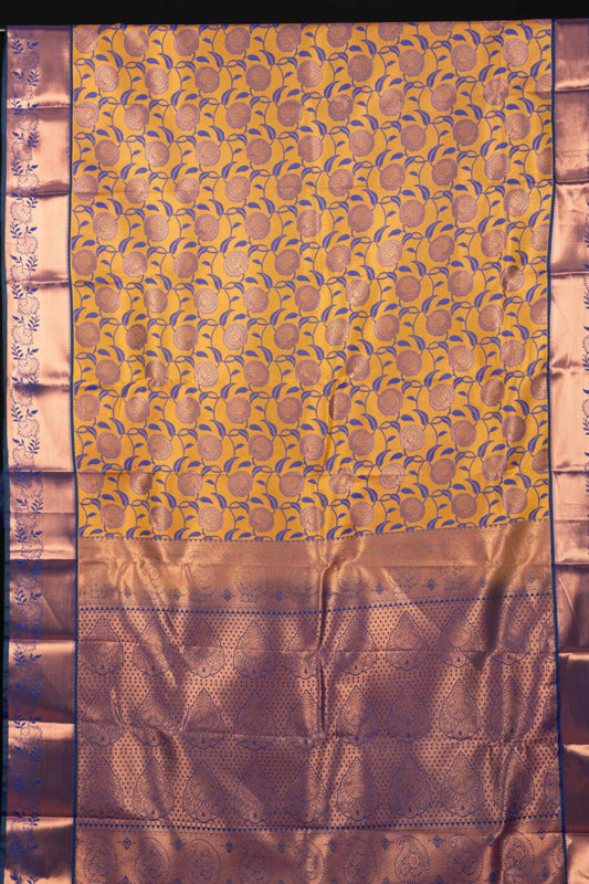 Golden Yellow designer semi silk saree