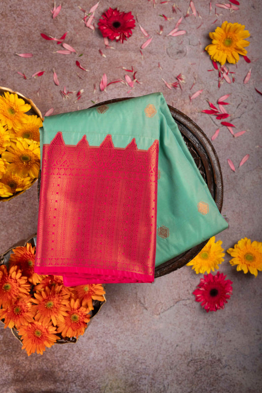 Aqua Green Semi Silk Saree