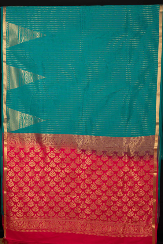 Emerald  Green And Pink Semi Silk Saree