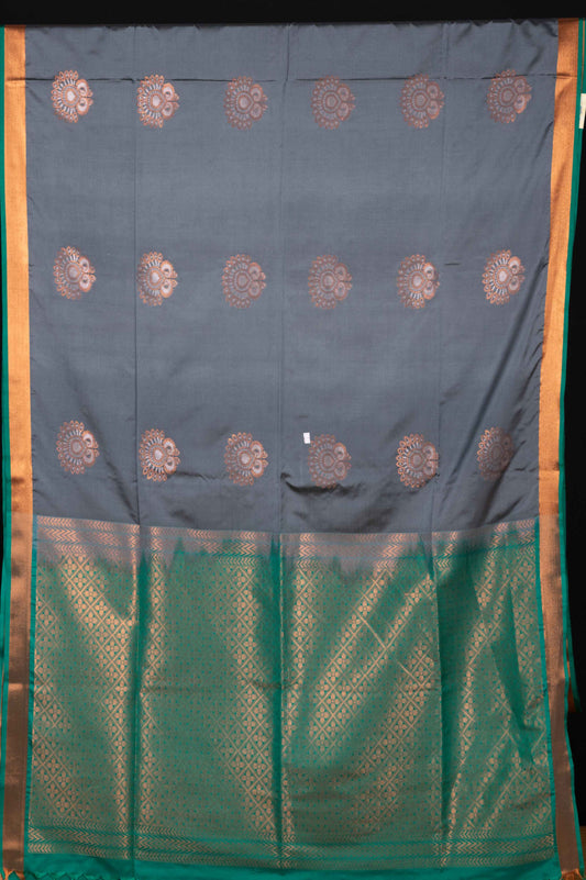 Grey and green semi soft silk saree