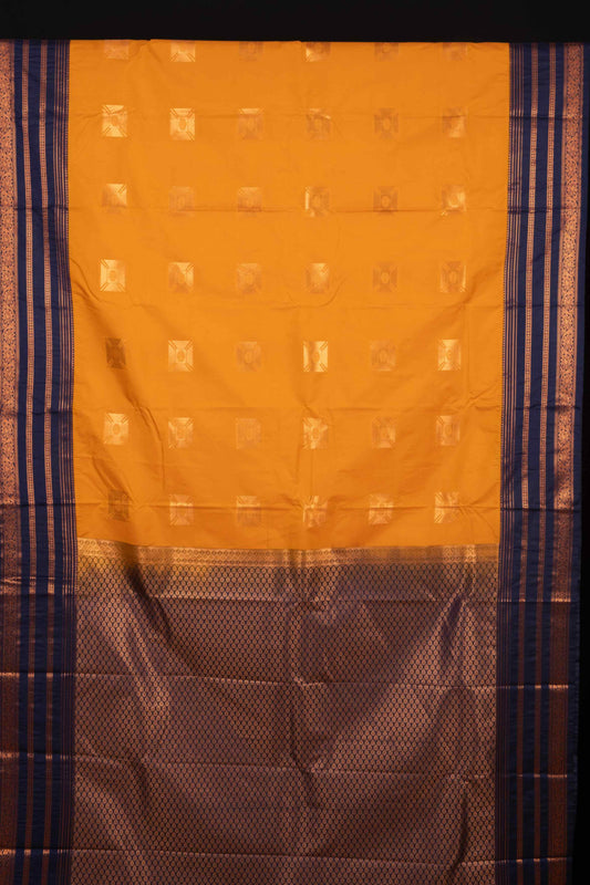 Mustard And Blue Semi Silk Saree