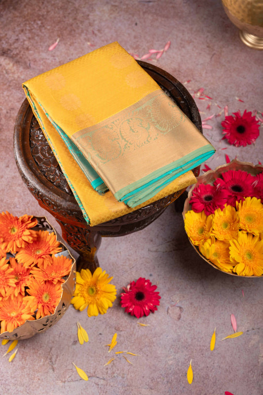 Yellow and Green Silk Saree