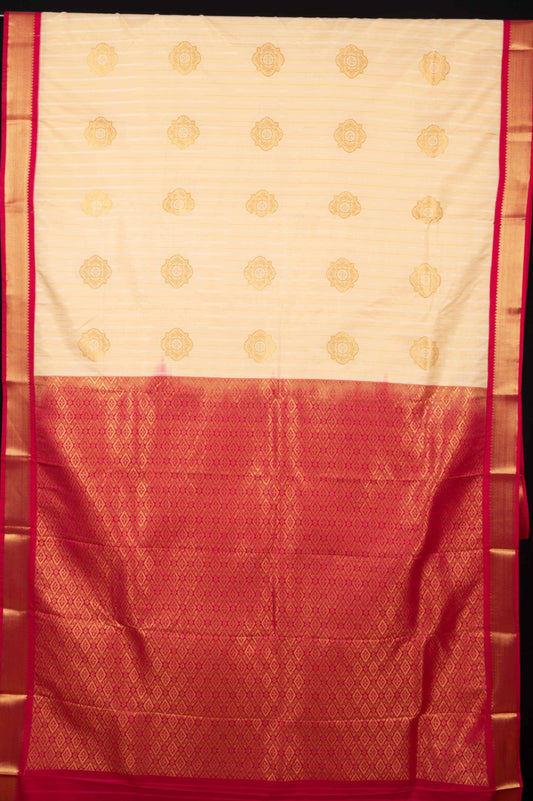 Offwhite And Reddish Pink Semi Silk Saree