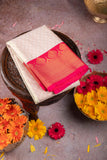 Offwhite and Pink Brocade Silk Saree