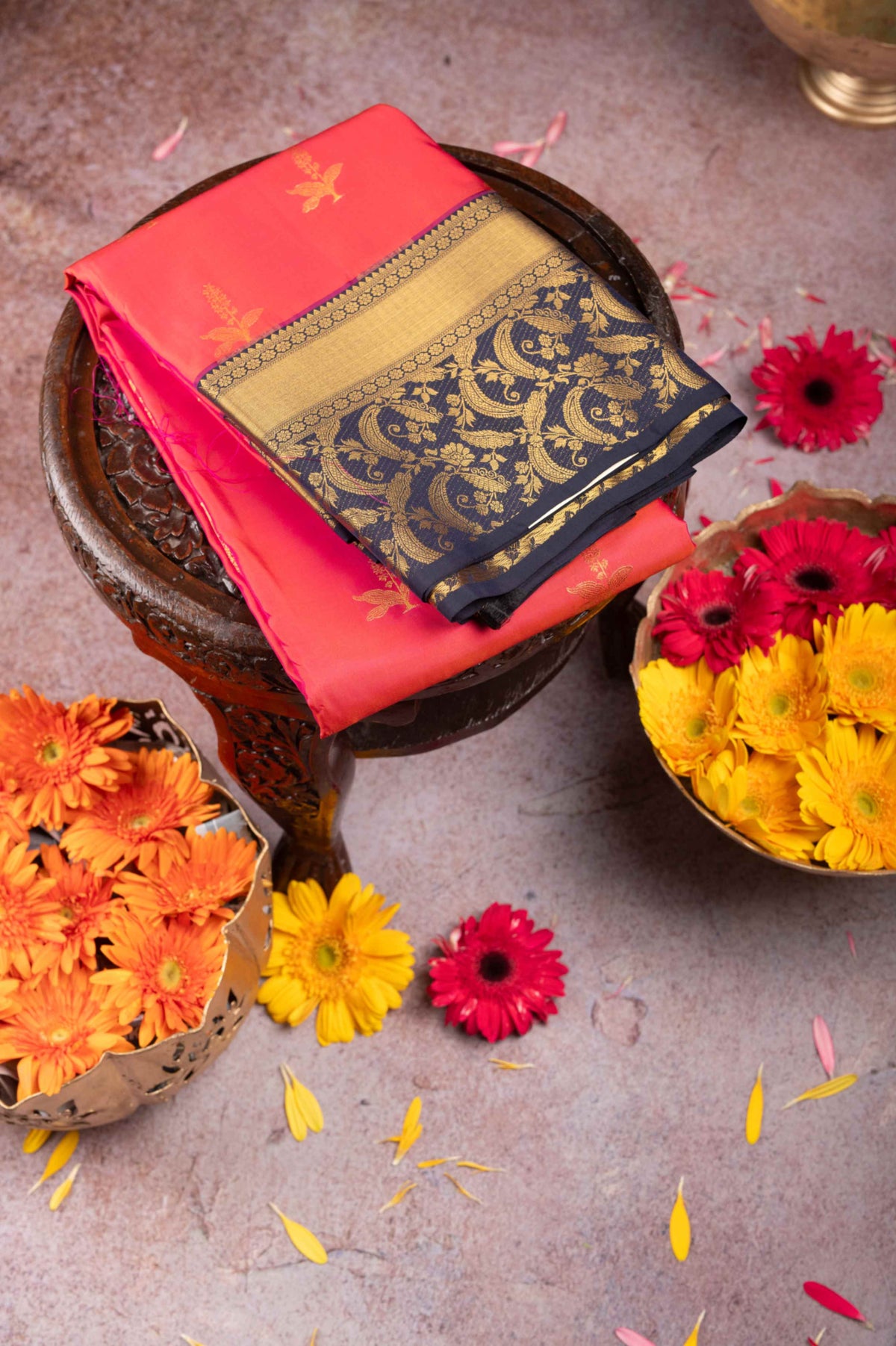 Pinkish Red Pure Touch Silk Saree