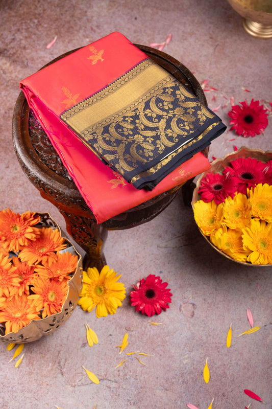 Pinkish Red Pure Touch Silk Saree