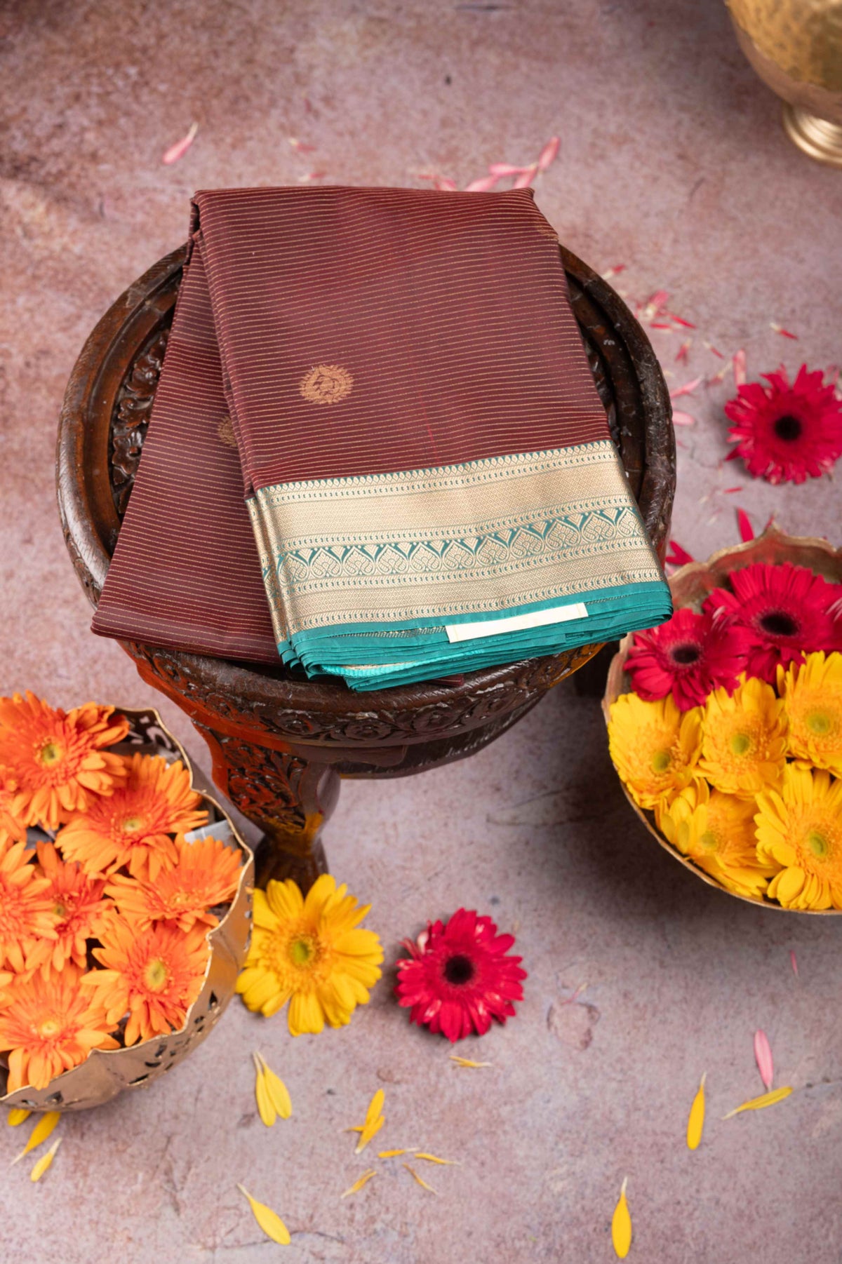 Maroon And Green Pure Touch Silk Saree