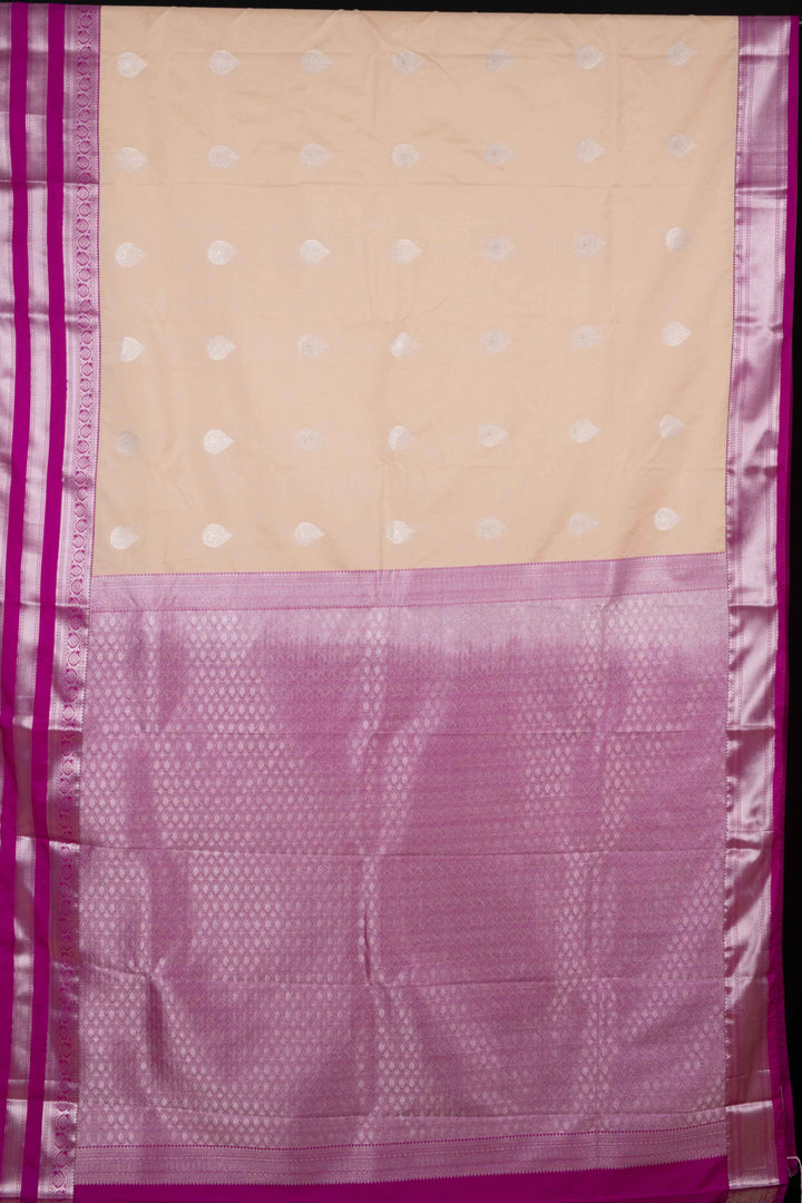 Offwhite Purple Designer Semi Silk Saree