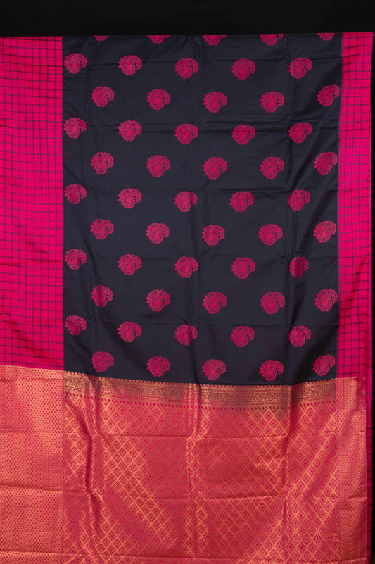 Navy Blue And Pink Traditional Semi Silk Saree