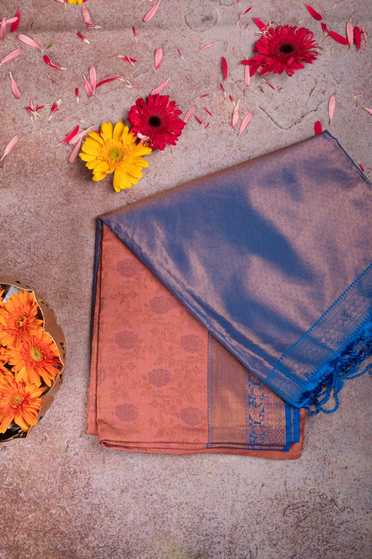 Onion pink brocade semi soft silk saree