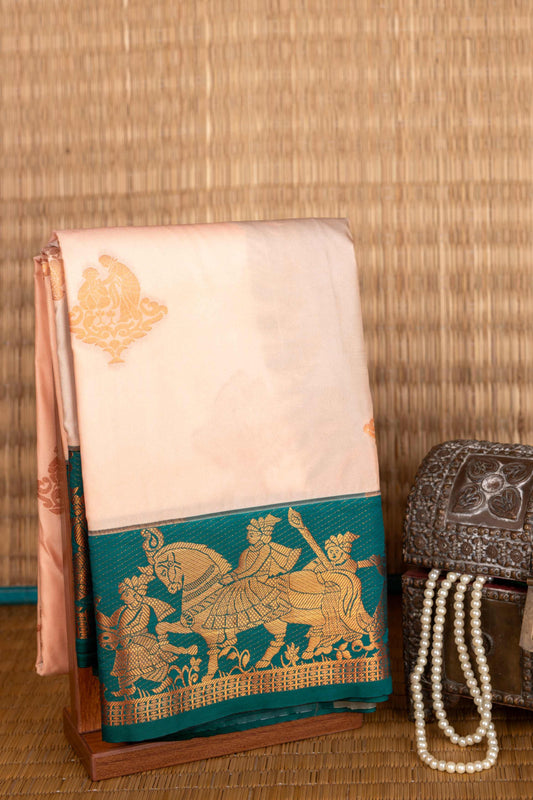 Offwhite Teal Semi Silk Saree