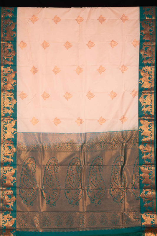 Offwhite Teal Semi Silk Saree