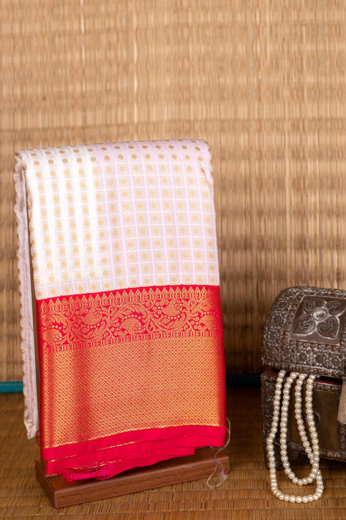 Offwhite and Pink Brocade Silk Saree
