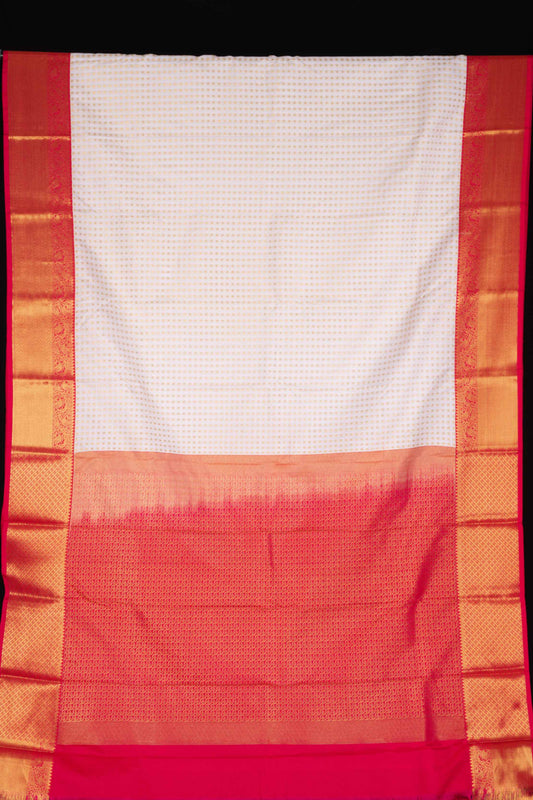 Offwhite and Pink Brocade Silk Saree