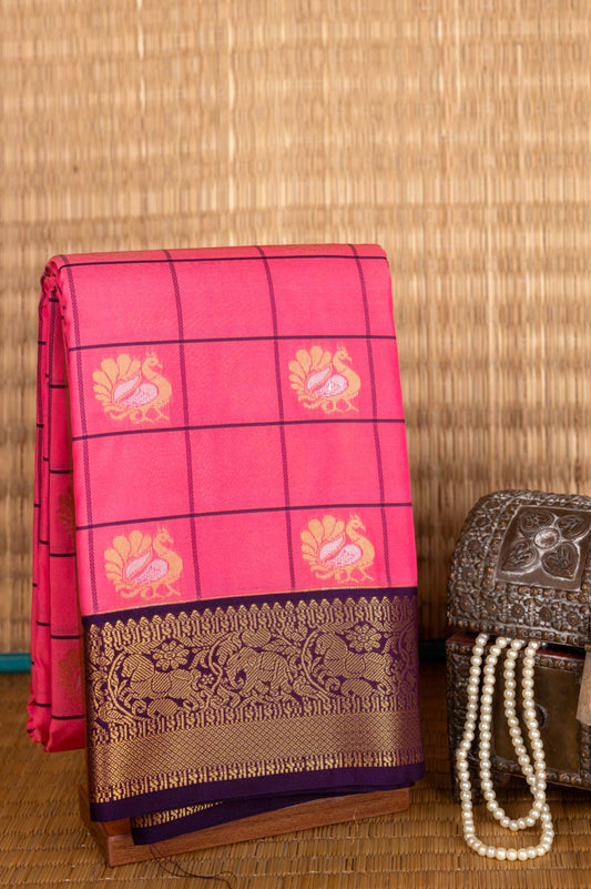 Pink and purple semi silk saree