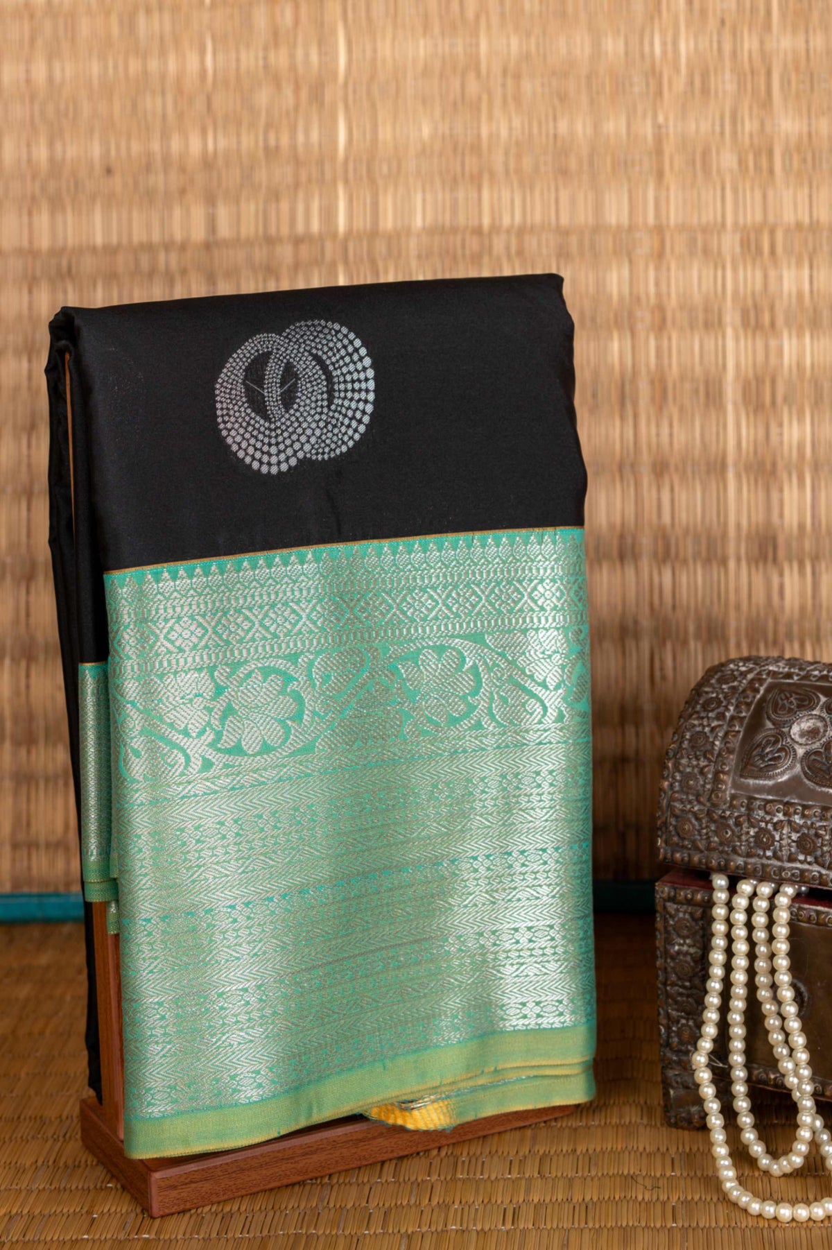 Black and green semi silk saree