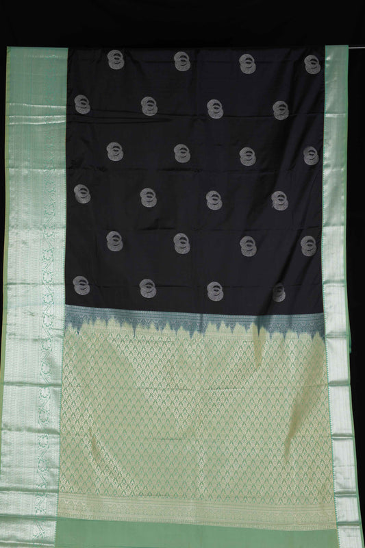 Black and green semi silk saree