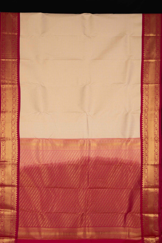 Offwhite and magenta semi silk saree