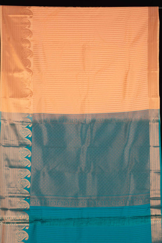 Dual Tone Orange And Green Semi Silk Saree